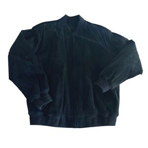 RoundTree & Yorke Men's Suede Leather Black Bomber Jacket Large Streetwear Y2K